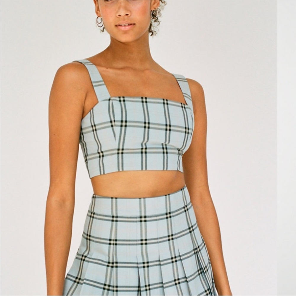 Aritzia Light Blue Plaid Crop Top